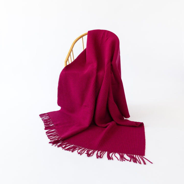 Raspberry Waffle Wool Blanket | Made In The UK | Ava Innes