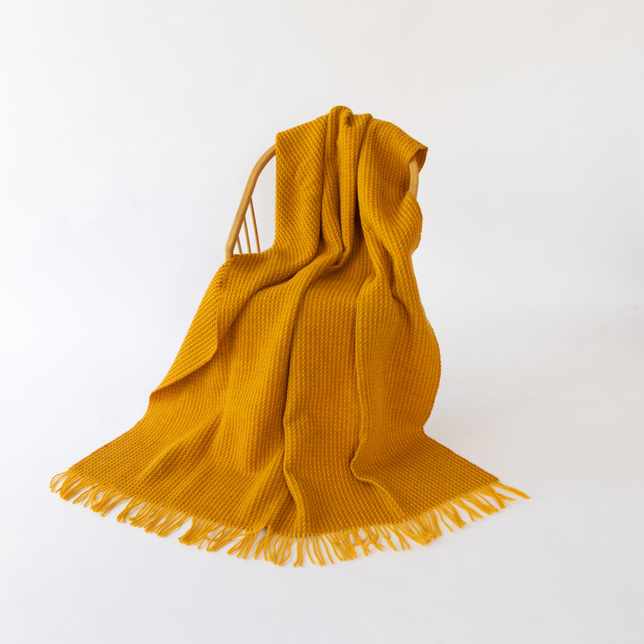 Bright Yellow Waffle Wool Blanket | Made In The UK | Ava Innes