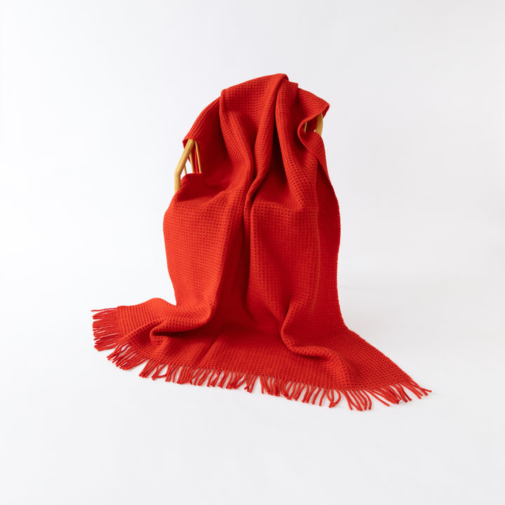 Red Orange Waffle Wool Blanket | Made In The UK | Ava Innes