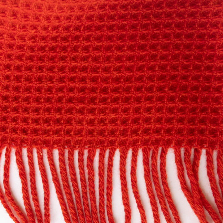 Red Orange Waffle Wool Blanket | Made In The UK | Ava Innes