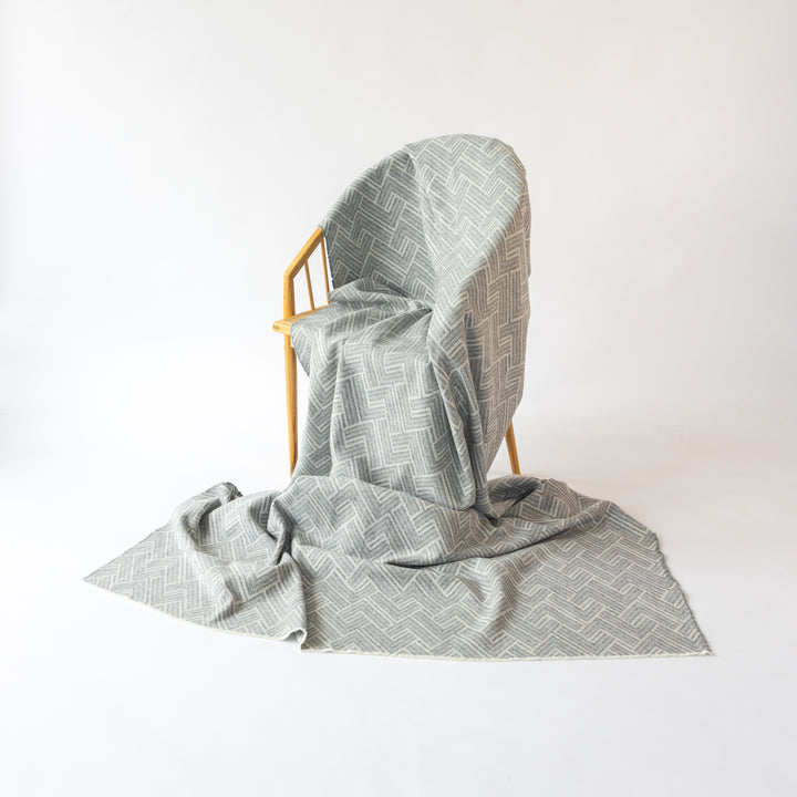 Grey Geometric Large Pure Wool Blanket