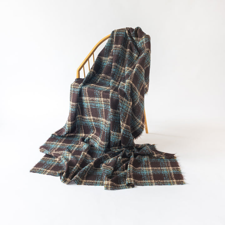 Brown and Teal Boucle Large Luxury Wool Blanket